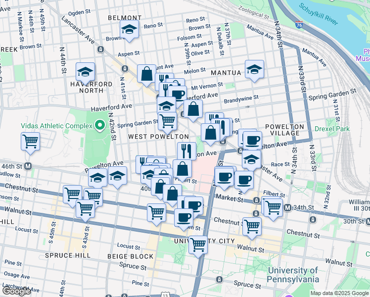 map of restaurants, bars, coffee shops, grocery stores, and more near 341 State Street in Philadelphia