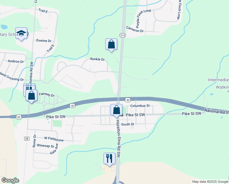 map of restaurants, bars, coffee shops, grocery stores, and more near 9130 Hazelton-Etna Road Southwest in Pataskala