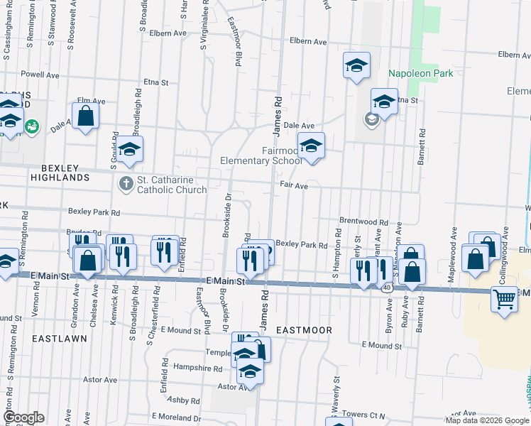map of restaurants, bars, coffee shops, grocery stores, and more near 554 South Kellner Road in Columbus