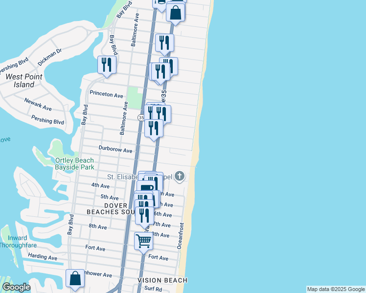 map of restaurants, bars, coffee shops, grocery stores, and more near 7 Dover Avenue in Lavallette