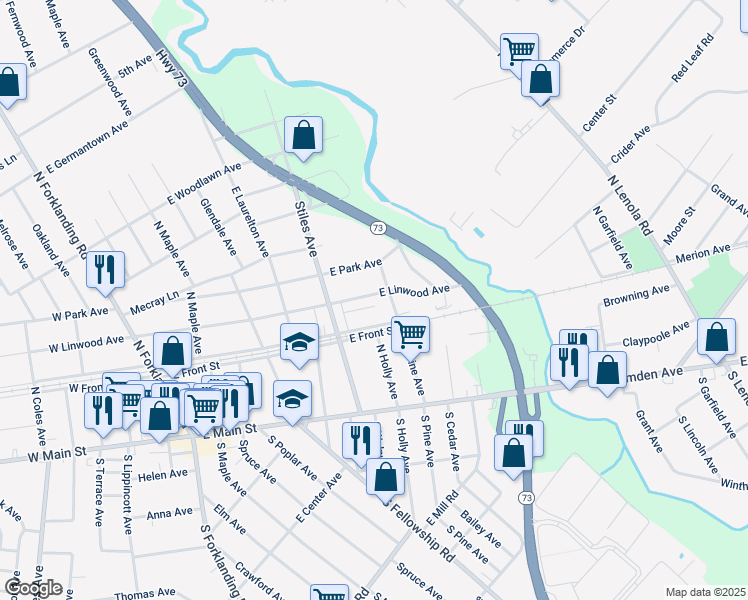 map of restaurants, bars, coffee shops, grocery stores, and more near 432 East Linwood Avenue in Maple Shade