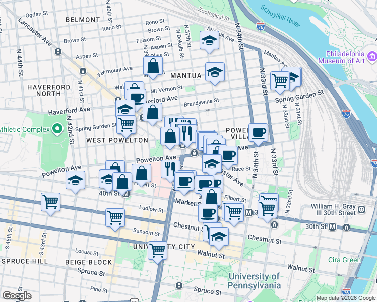 map of restaurants, bars, coffee shops, grocery stores, and more near in Philadelphia