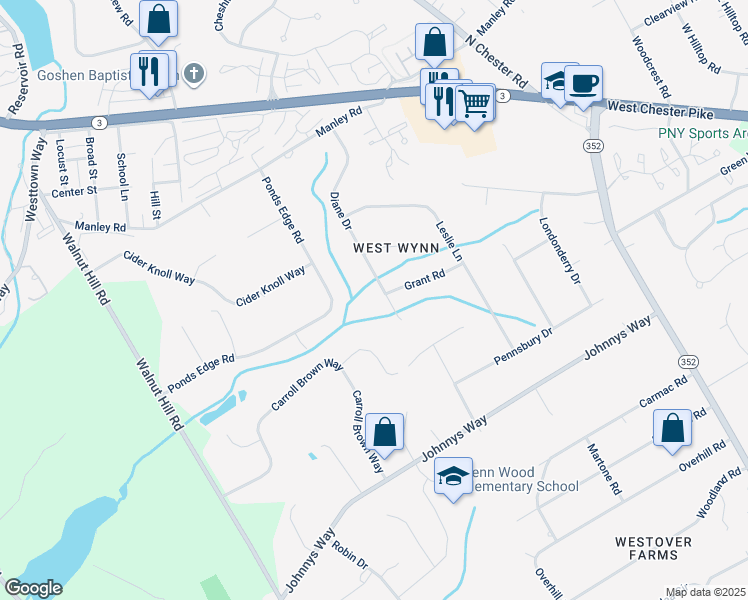 map of restaurants, bars, coffee shops, grocery stores, and more near 412 Diane Drive in West Chester