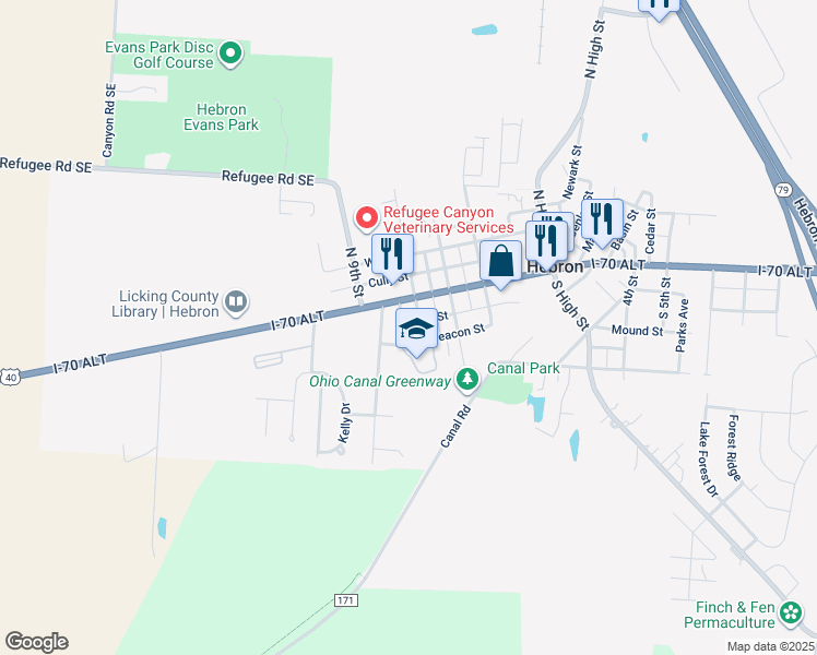 map of restaurants, bars, coffee shops, grocery stores, and more near 106 North 8th Street in Hebron