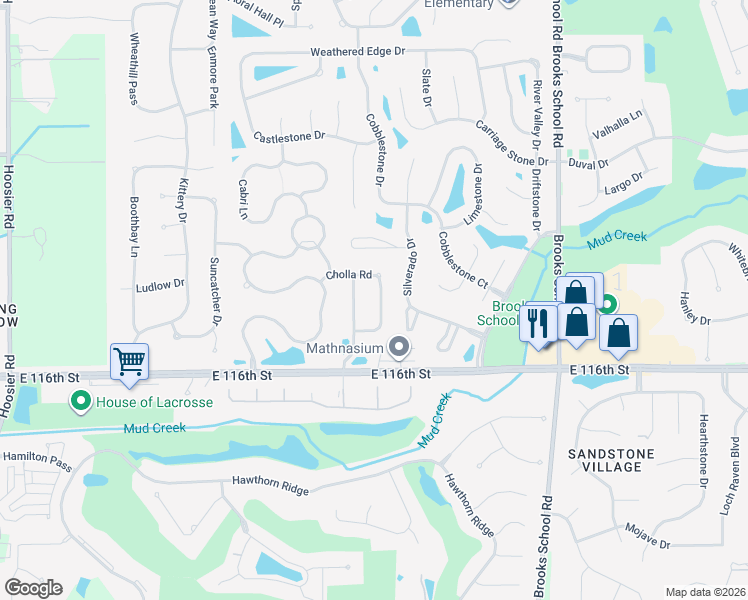 map of restaurants, bars, coffee shops, grocery stores, and more near 11664 Seville Road in Fishers