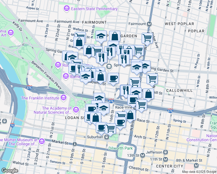 map of restaurants, bars, coffee shops, grocery stores, and more near in Philadelphia