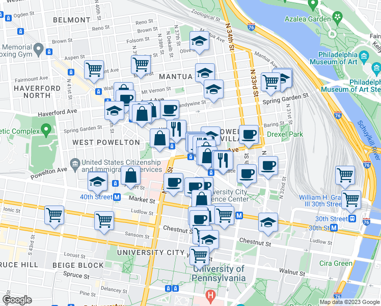 map of restaurants, bars, coffee shops, grocery stores, and more near in Philadelphia