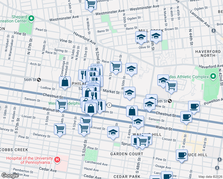 map of restaurants, bars, coffee shops, grocery stores, and more near 12 Farson Street in Philadelphia