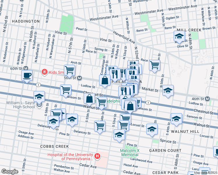 map of restaurants, bars, coffee shops, grocery stores, and more near in Philadelphia