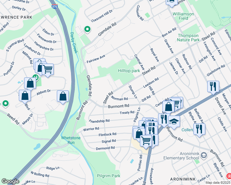 map of restaurants, bars, coffee shops, grocery stores, and more near 1445 Steel Road in Havertown