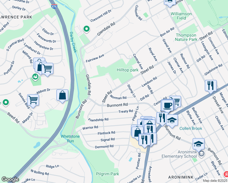map of restaurants, bars, coffee shops, grocery stores, and more near 1445 Steel Road in Havertown