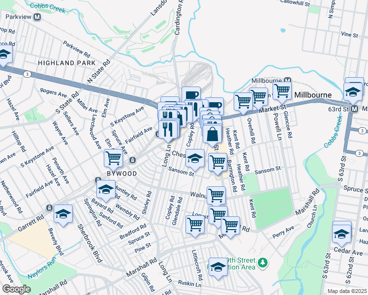 map of restaurants, bars, coffee shops, grocery stores, and more near 45 Brandon Road in Delaware County