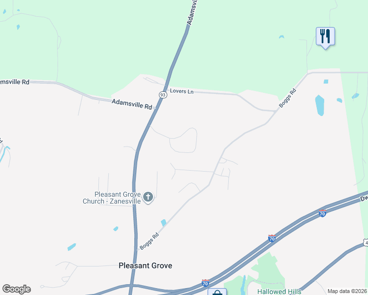 map of restaurants, bars, coffee shops, grocery stores, and more near 2465 Stone Creek Circle in Zanesville