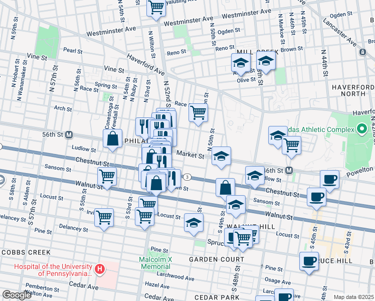 map of restaurants, bars, coffee shops, grocery stores, and more near 12 Farson Street in Philadelphia