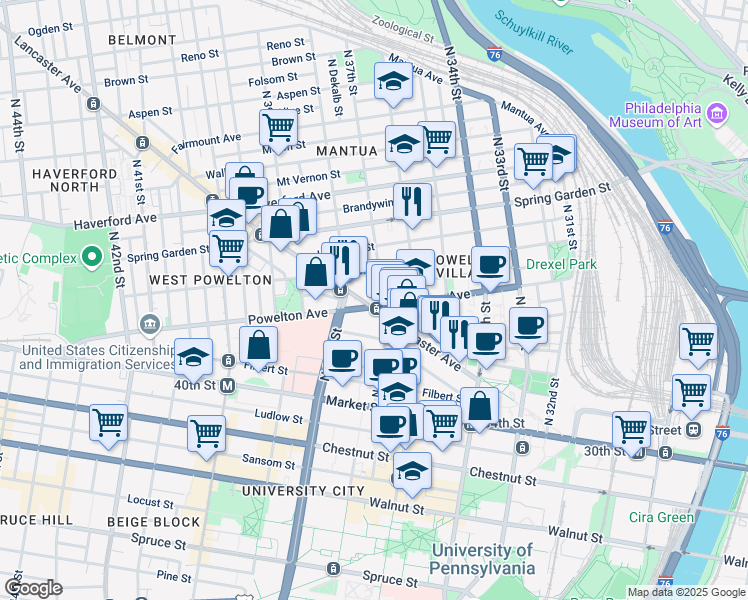 map of restaurants, bars, coffee shops, grocery stores, and more near in Philadelphia