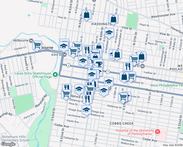 map of restaurants, bars, coffee shops, grocery stores, and more near in Philadelphia