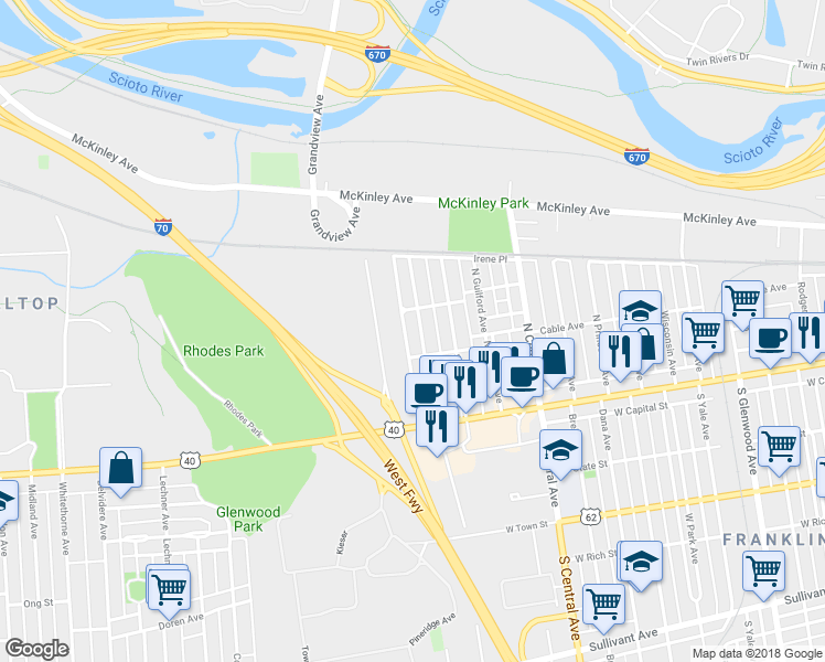 map of restaurants, bars, coffee shops, grocery stores, and more near 133 Schultz Avenue in Columbus