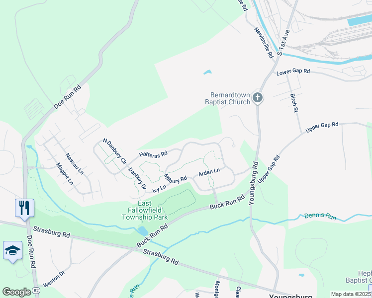 map of restaurants, bars, coffee shops, grocery stores, and more near 150 Milbury Road in Coatesville