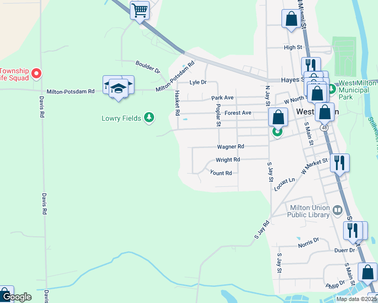 map of restaurants, bars, coffee shops, grocery stores, and more near 15 Black Oak Dr in West Milton
