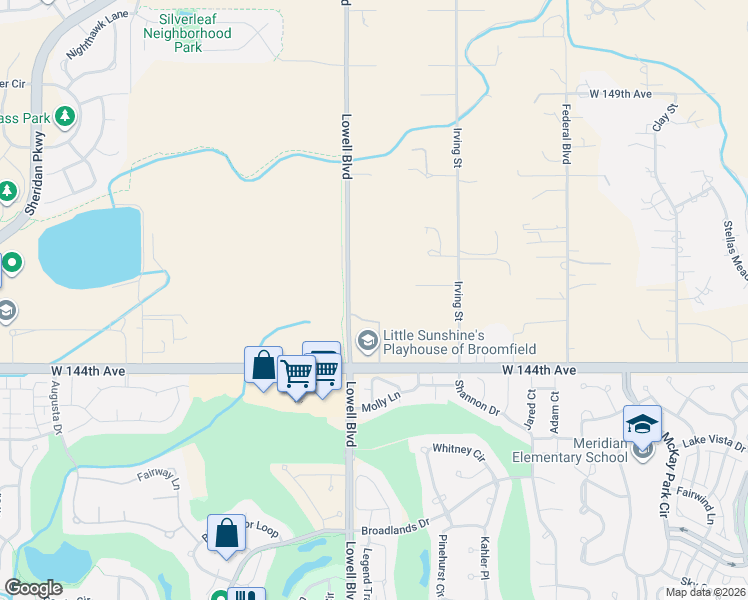 map of restaurants, bars, coffee shops, grocery stores, and more near 14500 Lowell Boulevard in Broomfield