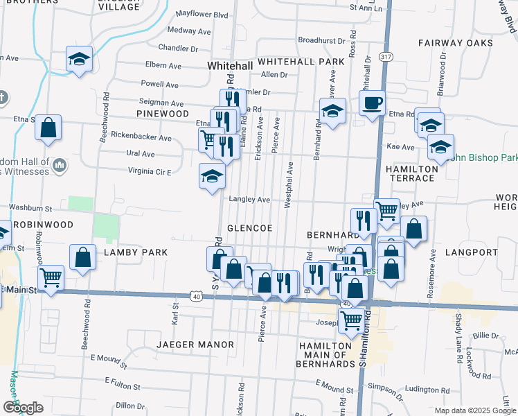map of restaurants, bars, coffee shops, grocery stores, and more near 706 Erickson Avenue in Columbus