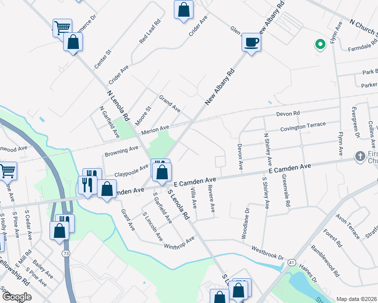 map of restaurants, bars, coffee shops, grocery stores, and more near 40 Eraser Road in Moorestown