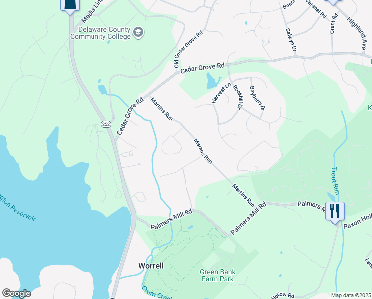 map of restaurants, bars, coffee shops, grocery stores, and more near 23 Jonathan Morris Circle in Media