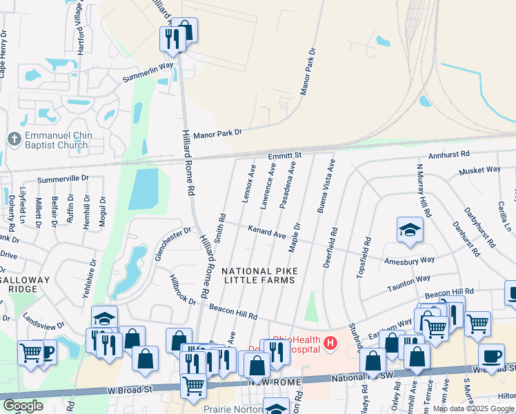 map of restaurants, bars, coffee shops, grocery stores, and more near 393 Lawrence Avenue in Columbus