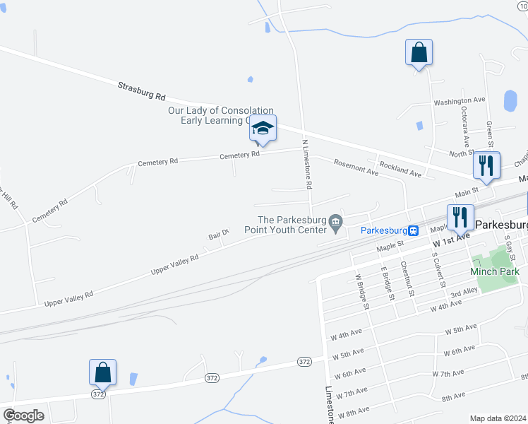 map of restaurants, bars, coffee shops, grocery stores, and more near 604 North Limestone Road in Parkesburg