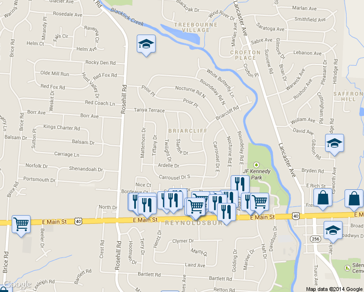 map of restaurants, bars, coffee shops, grocery stores, and more near 6914 Starfire Dr in Reynoldsburg