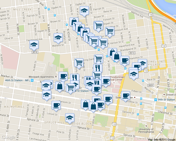 map of restaurants, bars, coffee shops, grocery stores, and more near in Philadelphia
