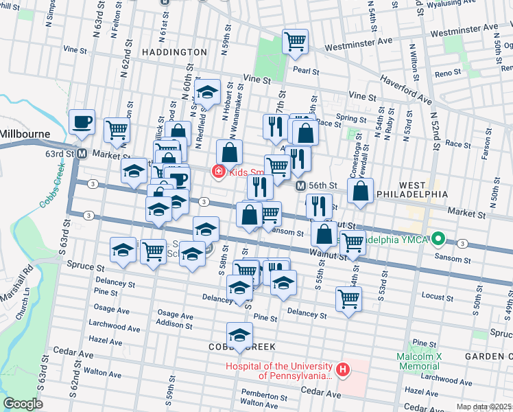 map of restaurants, bars, coffee shops, grocery stores, and more near in Philadelphia
