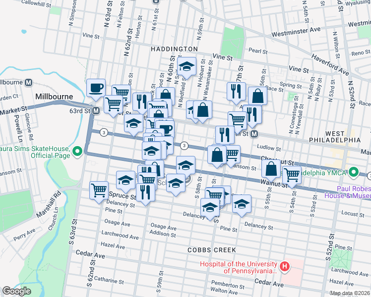 map of restaurants, bars, coffee shops, grocery stores, and more near in Philadelphia