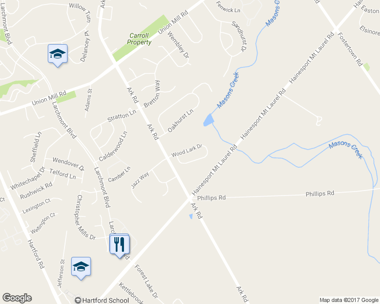 map of restaurants, bars, coffee shops, grocery stores, and more near 10 Wood Lark Drive in Mount Laurel Township