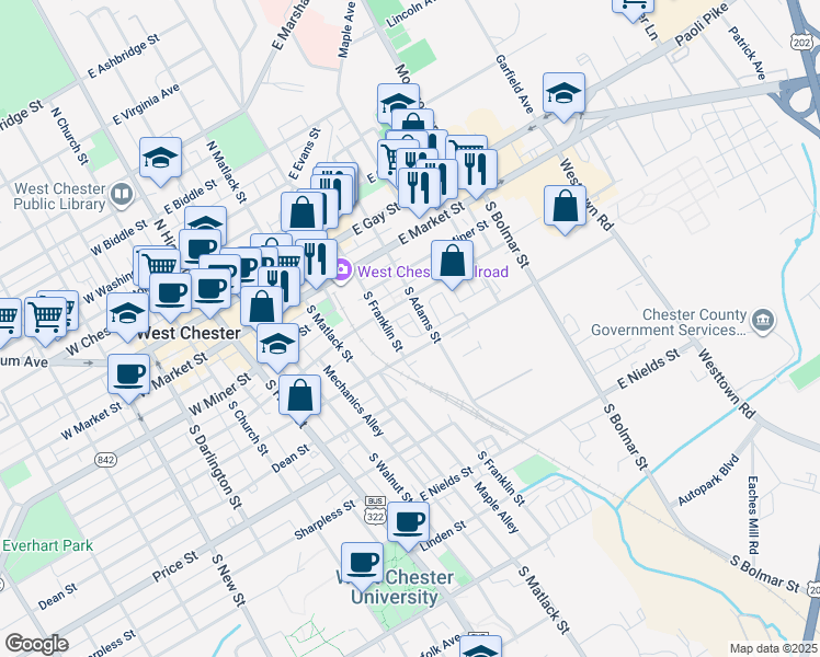 map of restaurants, bars, coffee shops, grocery stores, and more near 306 Michaels Way in West Chester