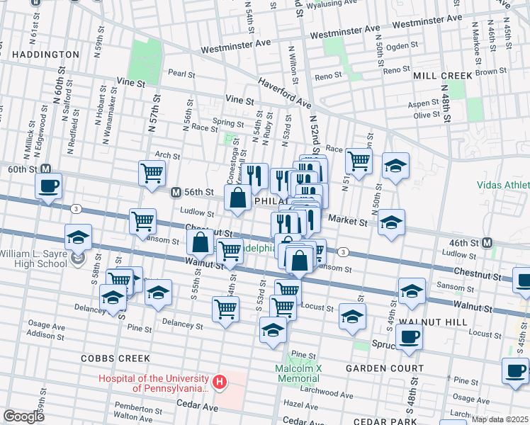 map of restaurants, bars, coffee shops, grocery stores, and more near in Philadelphia