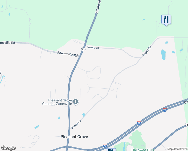 map of restaurants, bars, coffee shops, grocery stores, and more near 2465 Stone Creek Circle in Zanesville