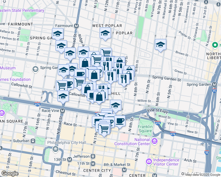 map of restaurants, bars, coffee shops, grocery stores, and more near 1016 Hamilton Street in Philadelphia