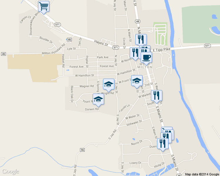map of restaurants, bars, coffee shops, grocery stores, and more near 33 Wagner Road in West Milton