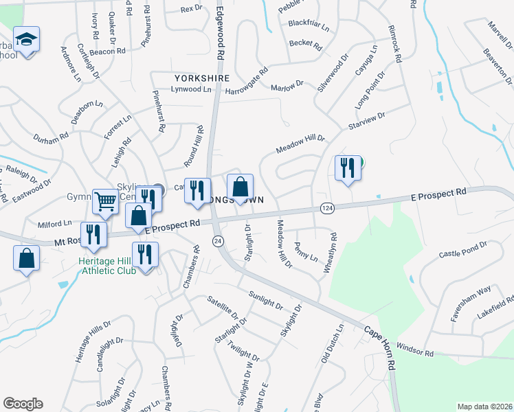 map of restaurants, bars, coffee shops, grocery stores, and more near 879 Clare Lane in York