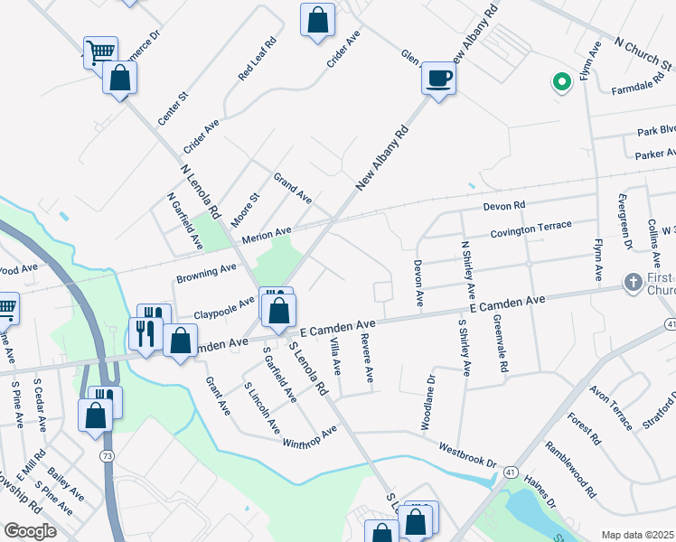 map of restaurants, bars, coffee shops, grocery stores, and more near 40 Eraser Road in Moorestown