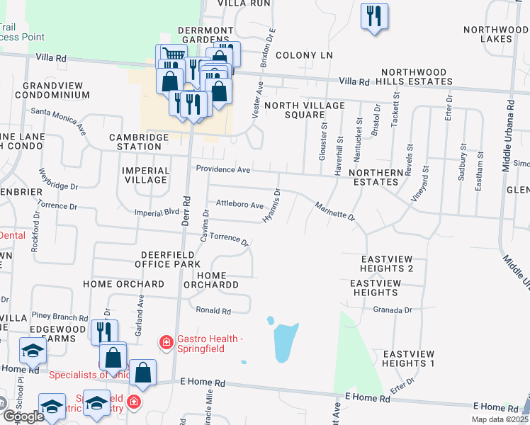 map of restaurants, bars, coffee shops, grocery stores, and more near 1609 Attleboro Avenue in Springfield