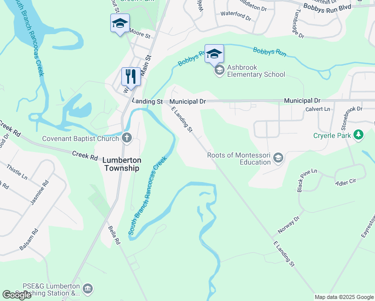 map of restaurants, bars, coffee shops, grocery stores, and more near 423 Landing Street in Lumberton