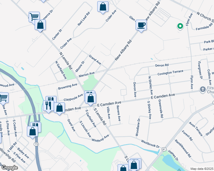 map of restaurants, bars, coffee shops, grocery stores, and more near 40 Eraser Road in Moorestown