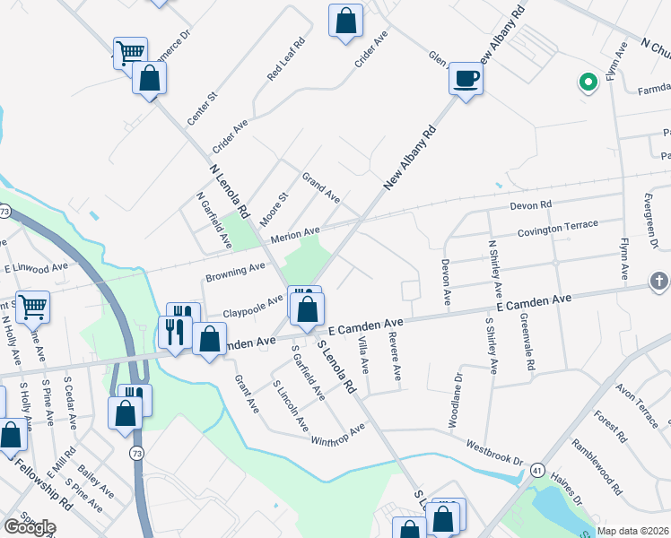 map of restaurants, bars, coffee shops, grocery stores, and more near 40 Eraser Road in Moorestown