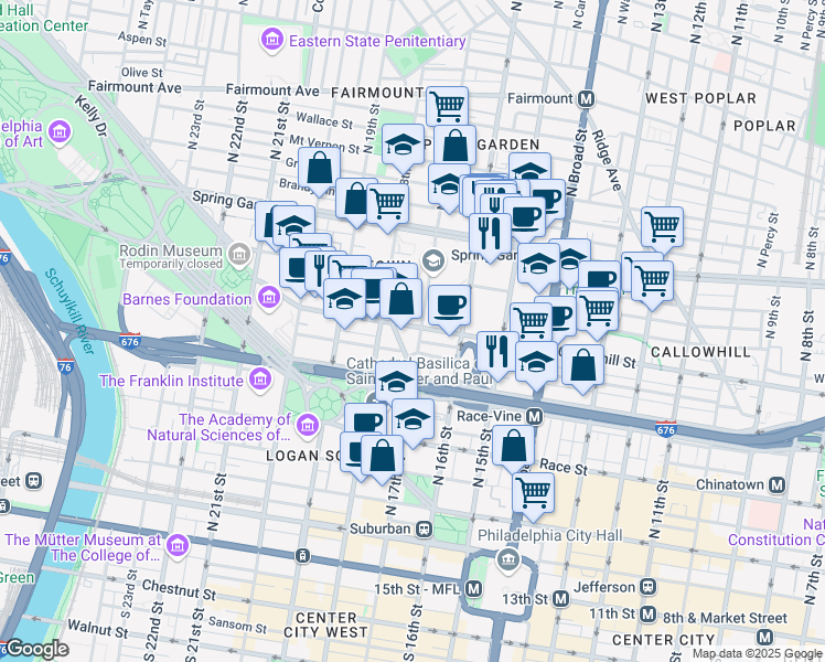 map of restaurants, bars, coffee shops, grocery stores, and more near in Philadelphia