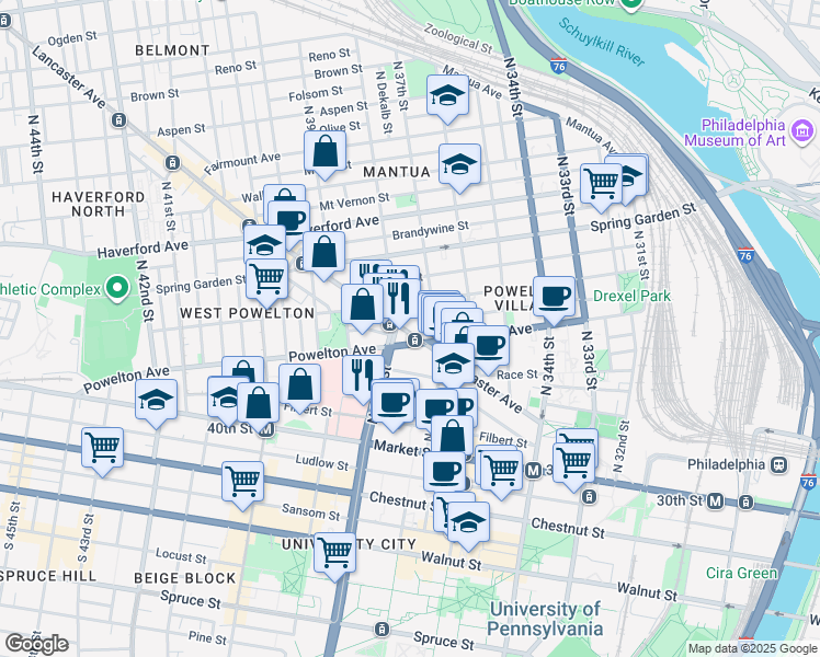 map of restaurants, bars, coffee shops, grocery stores, and more near in Philadelphia