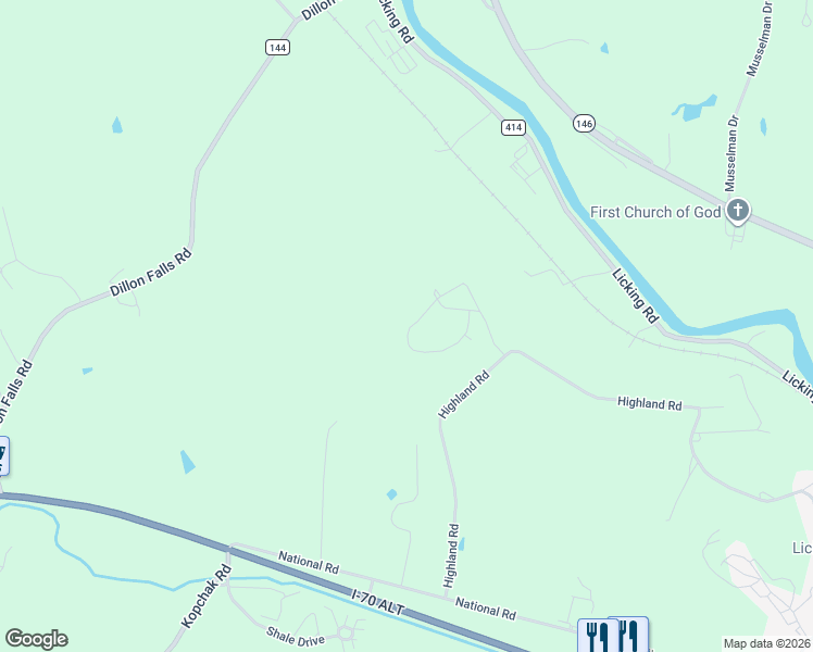 map of restaurants, bars, coffee shops, grocery stores, and more near 930 Ivy Drive in Zanesville
