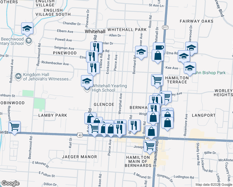 map of restaurants, bars, coffee shops, grocery stores, and more near 702 Pierce Avenue in Columbus