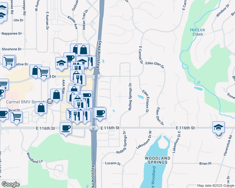 map of restaurants, bars, coffee shops, grocery stores, and more near 379 Patricia Court in Carmel